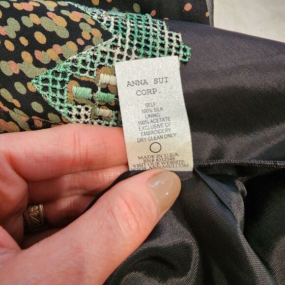 ANNA SUI | ANTHROPOLOGY 100% Silk Polkadot Midi Dress Size 2 Ruffle Sleeveless - Picture 8 of 14